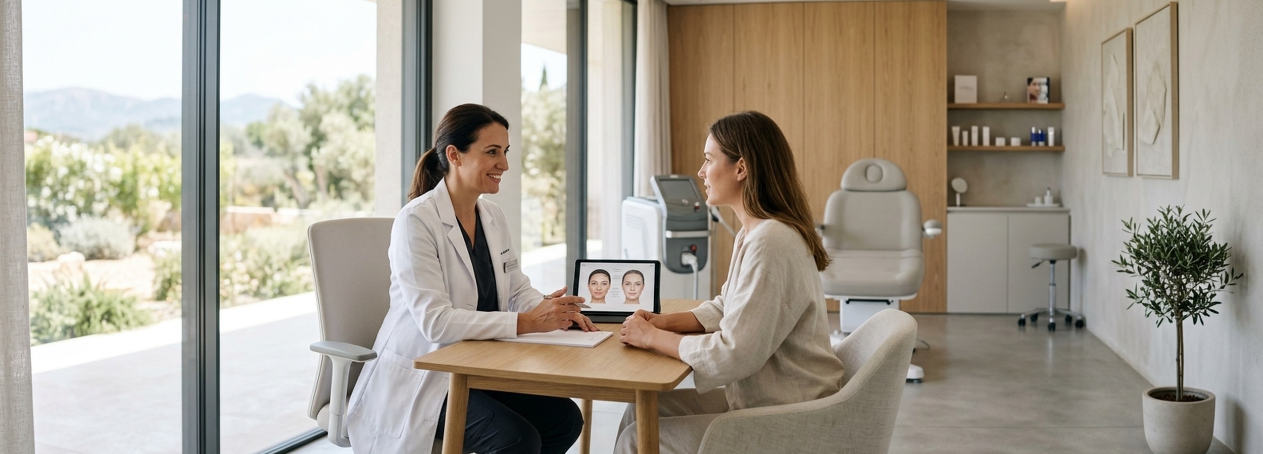 Consulta de medicina estética en Mallorca, ambiente clínico profesional, tratamiento facial no quirúrgico