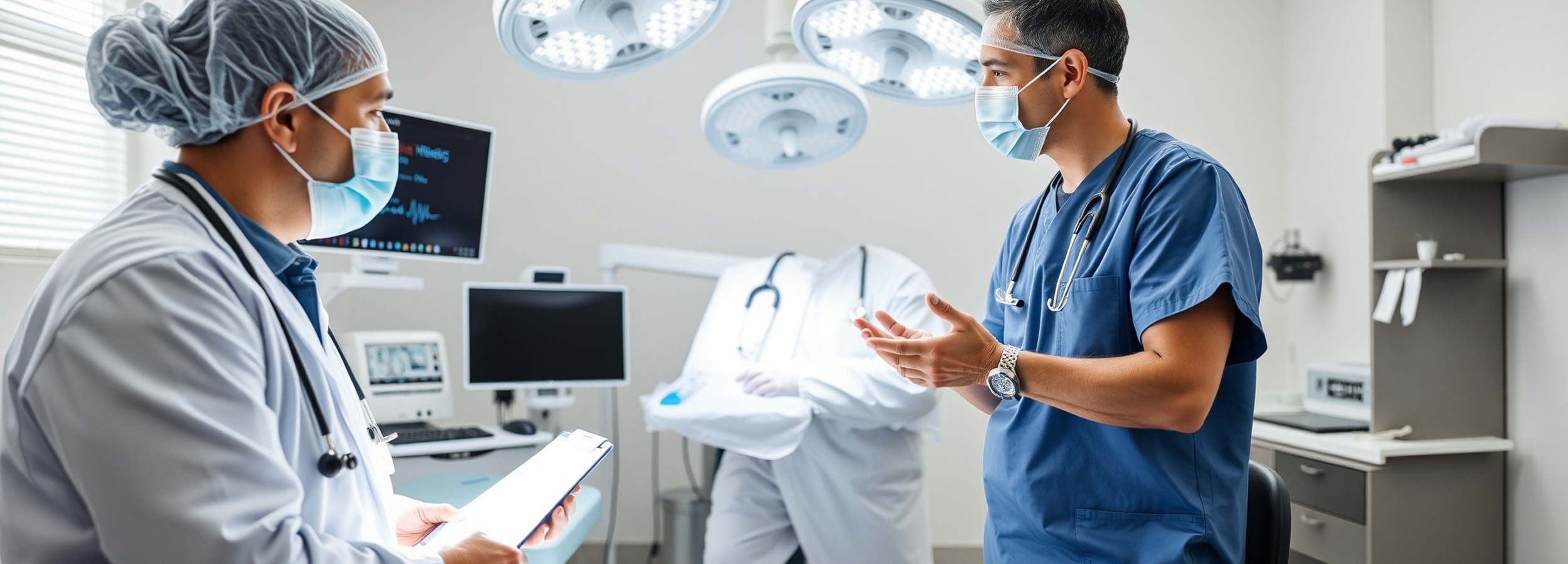 Equipo médico en entorno clínico premium, contexto de cirugía reconstructiva en Mallorca
