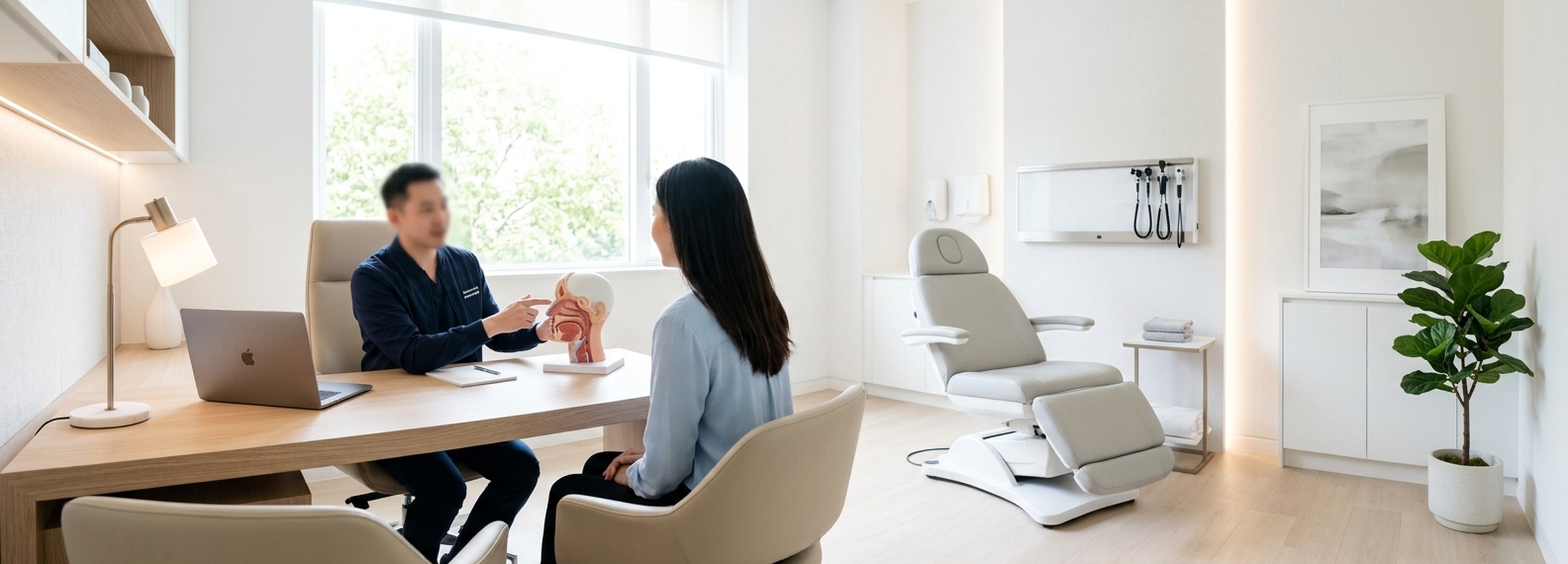 Consulta médica en clínica de cirugía plástica y otorrinolaringología en Mallorca, ambiente clínico premium