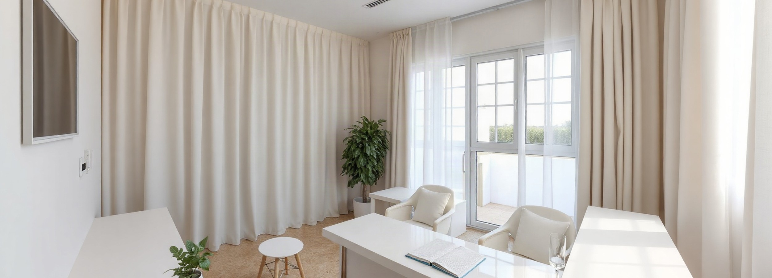 Consulta de cirugía plástica en un entorno clínico luminoso, relacionada con la planificación de cirugía mamaria personalizada en Mallorca Medical Group.