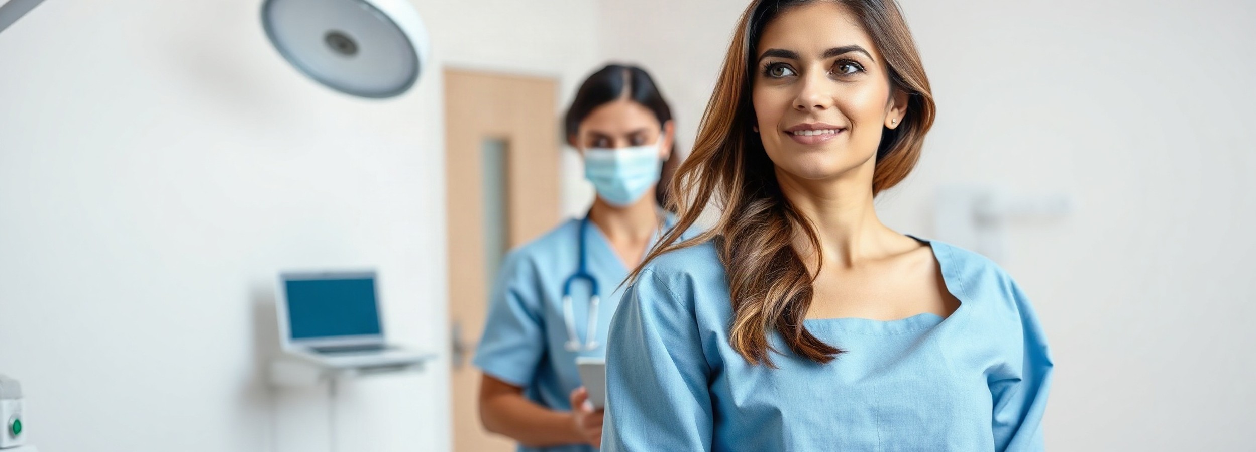 Consulta de cirugía plástica en un entorno clínico premium, relacionada con la planificación de mastopexia en T invertida en Mallorca
